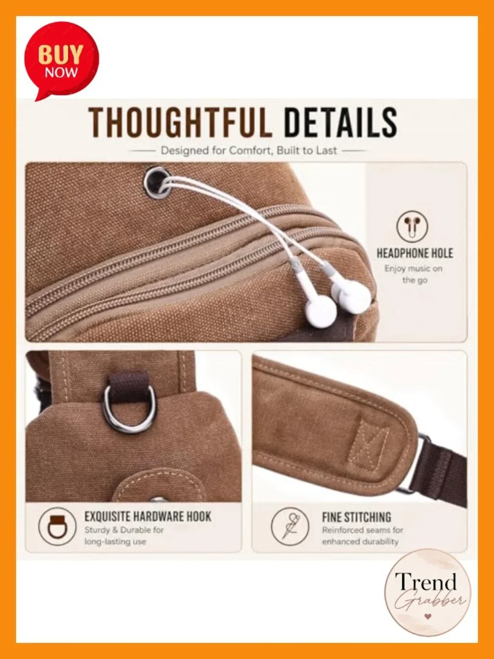 Canvas Sling Bag for Men Crossbody Chest Bag Casual Daypack Backpack Adjustable
